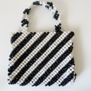 Beaded Purse Hand Made in Hong Kong Black White